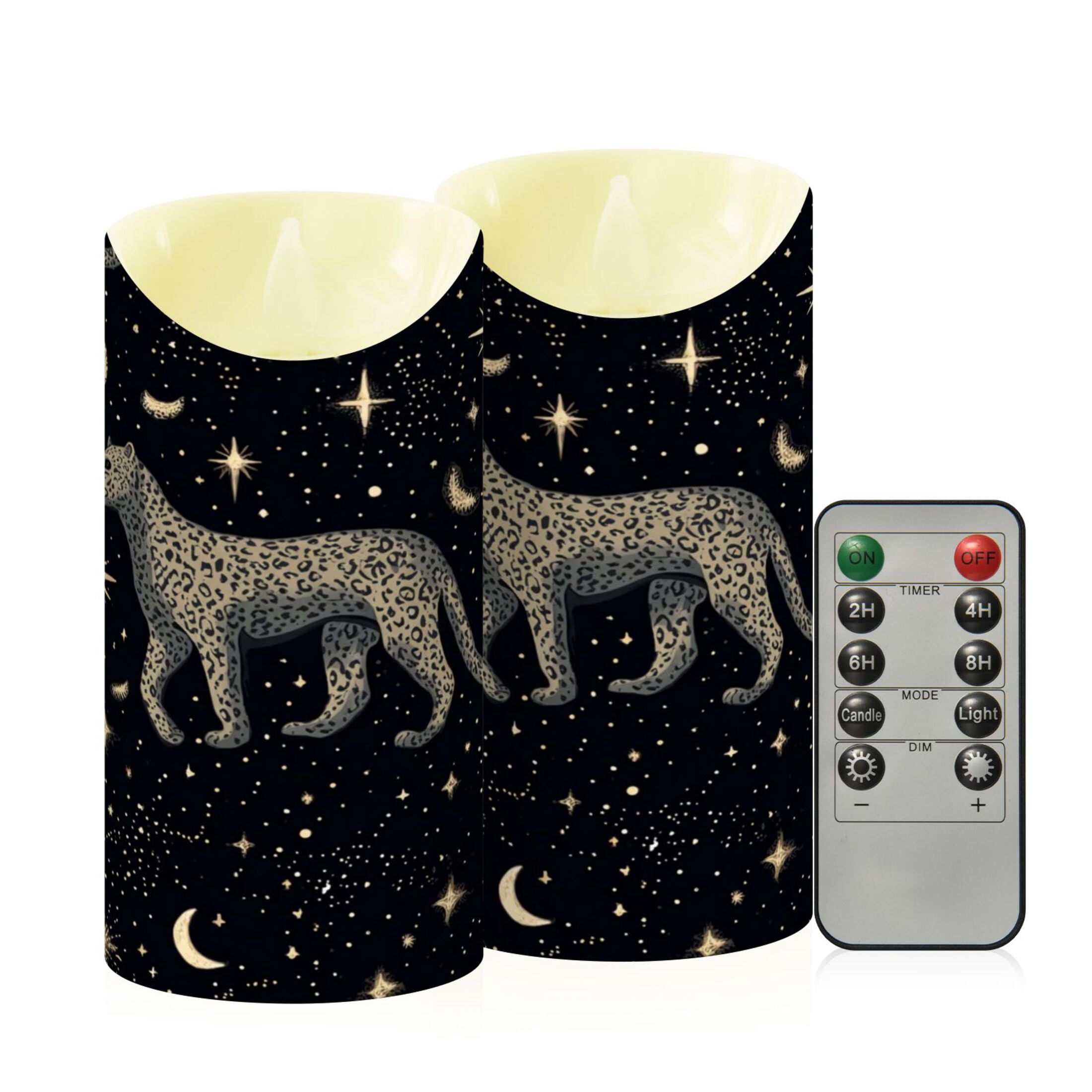 Iauyy Flameless Candles Battery Operated LED Pillar Candles with Remote and Timer, Leopard Set of 2 （M)
