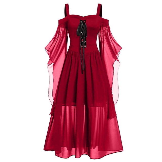 LINMOUA Robe Gothique d'Halloween pour Femmes Grande Taille Épaules Dénudées Manches Papillon