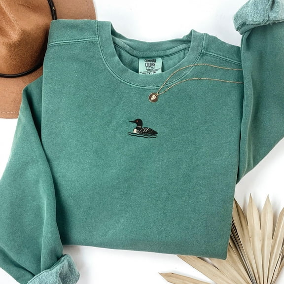 LOON Comfort Colors Embroidered centered sweatshirt loons Unisex, Embroidery, stitched Maine New England camp cabin vacation mom, gift shirt