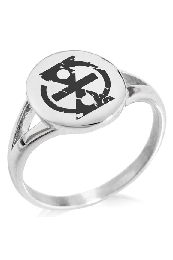 Stainless Steel Ancient Tribal Change Rune Minimalist Oval Top Polished Statement Signet Ring