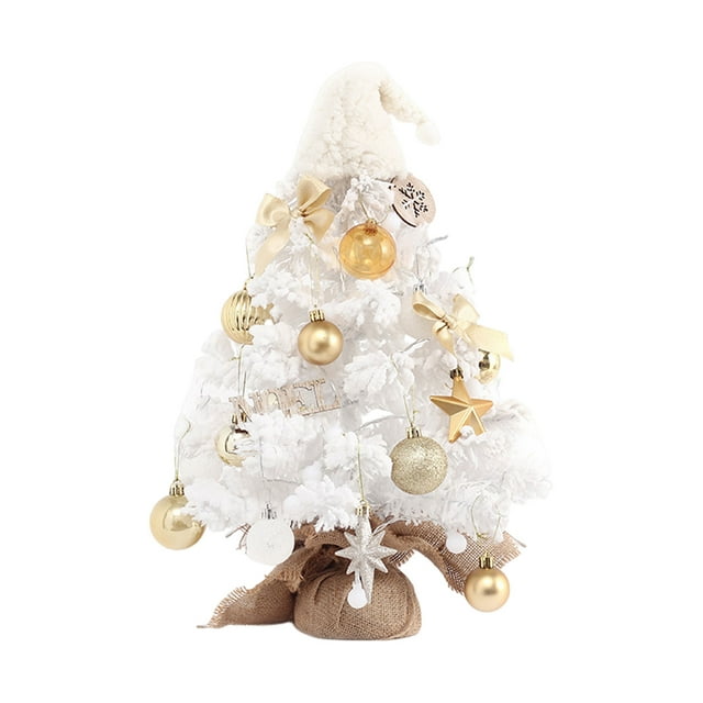 Wosthever Pequeño árbol de Navidad con adornos para una instalación rápida, decoración navideña, luces de escritorio, Mini LED Kits de decoración para fiestas