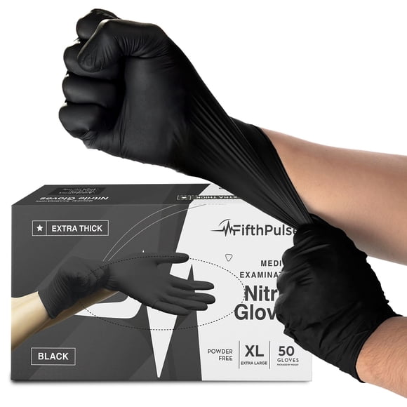 Guantes desechables de nitrilo negros FifthPulse talla XL, 50 unidades, 4,5 mil