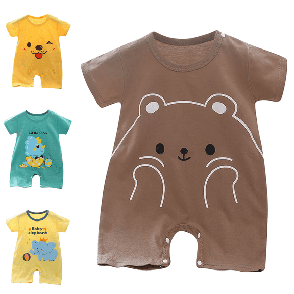 Lovzfmll Toddler's Cartoon Print Short Sleeve Romper, Cotton Snap Crotch Jumpsuit for Little Boys & Girls, Everyday Summer Outfits for 0-3 Months