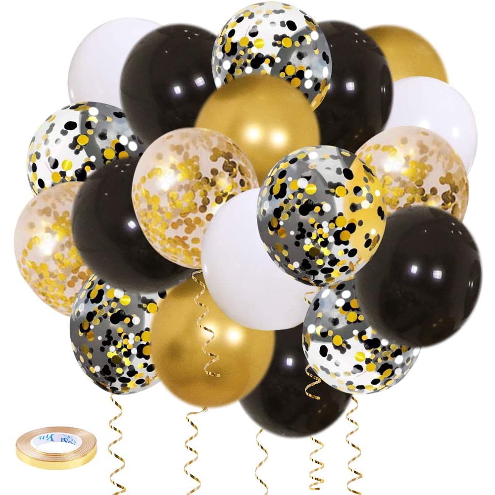 Zesliwy Black Gold Confetti Balloons 50 pack 12 Inch Gold White and