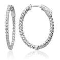 thumbnail image 2 of 14K Solid White Gold Diamond Oval Medium Hoop Earrings, 2 of 5