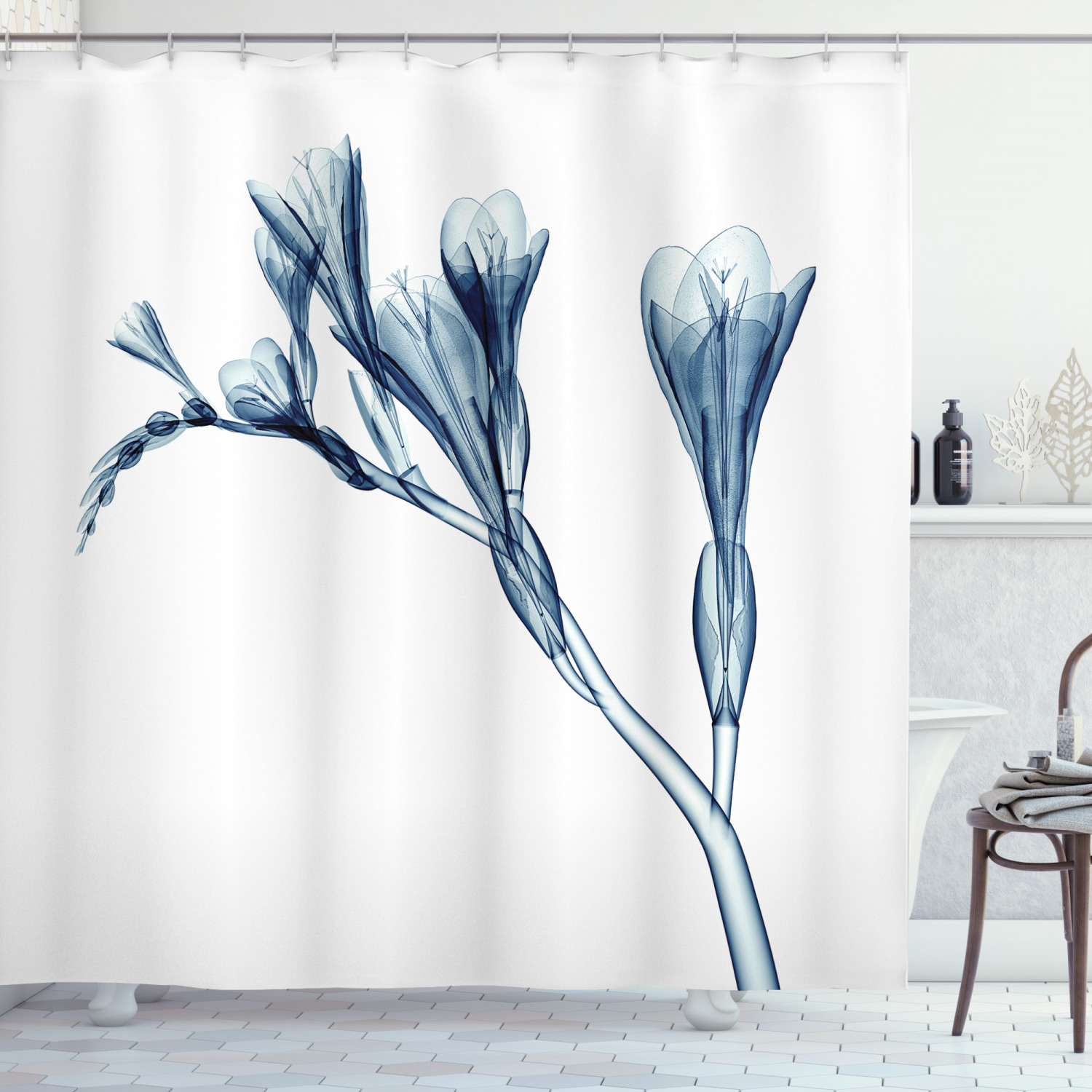Xray Flower Decor Shower Curtain Set, Uv Style Picture Of Flower Floral