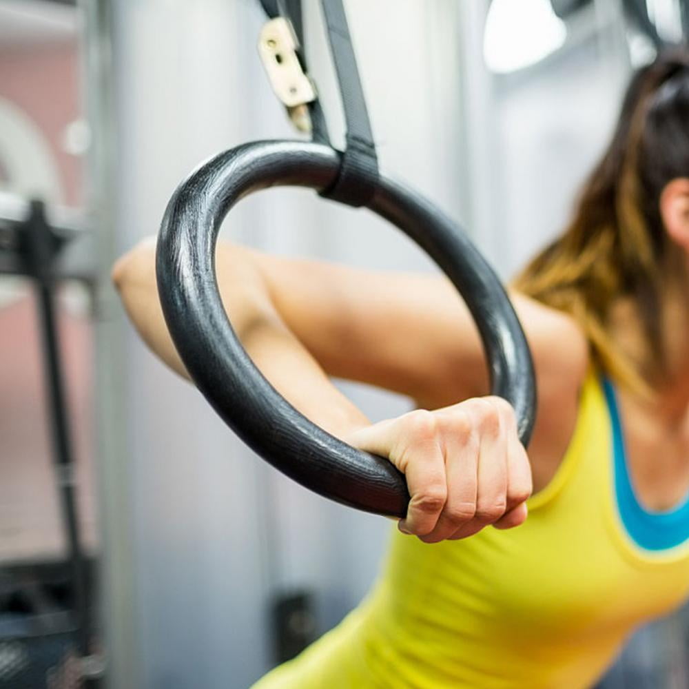 Synergee 9.25 Diameter Wood Olympic Gymnastics Rings with Adjustable Straps for Crossfit Pull Up Dips Muscle Ups