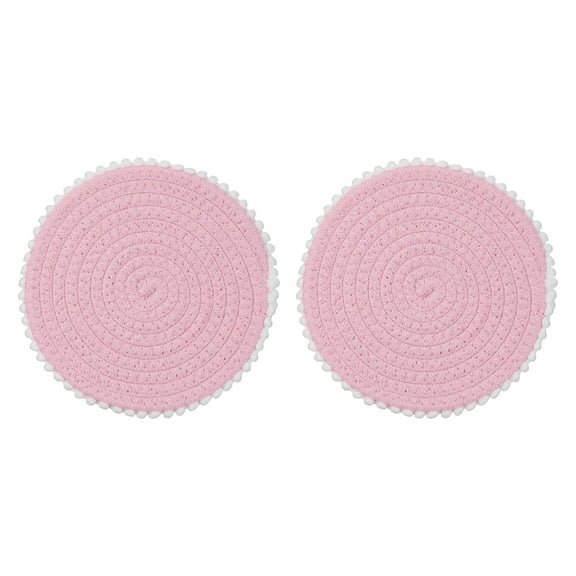 2Pcs Round Braided Placemats, 7.7" Woven Floral Edge Placemats Kitchen Table Place Mats for Farmhouse Decor(Pink)