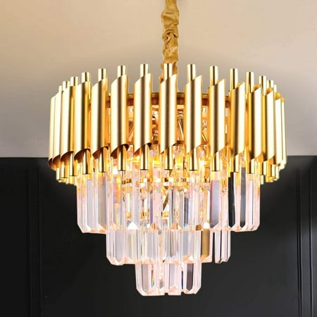 

HJY 15.7 Glam Modern Crystal Chandeliers 3-Tier Gold Raindrop Flush Mount Chandelier Crystal LED Pendant Light Fixture Modern Crystal Chandeliers Gold for Dining Room Living Room E125 Lights
