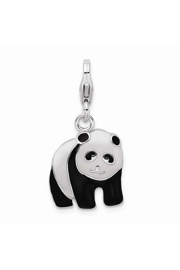 925 Sterling Silver RH Enameled Panda Bear With Lobster Clasp Charm Pendant; for Adults and Teens; for Women and Men
