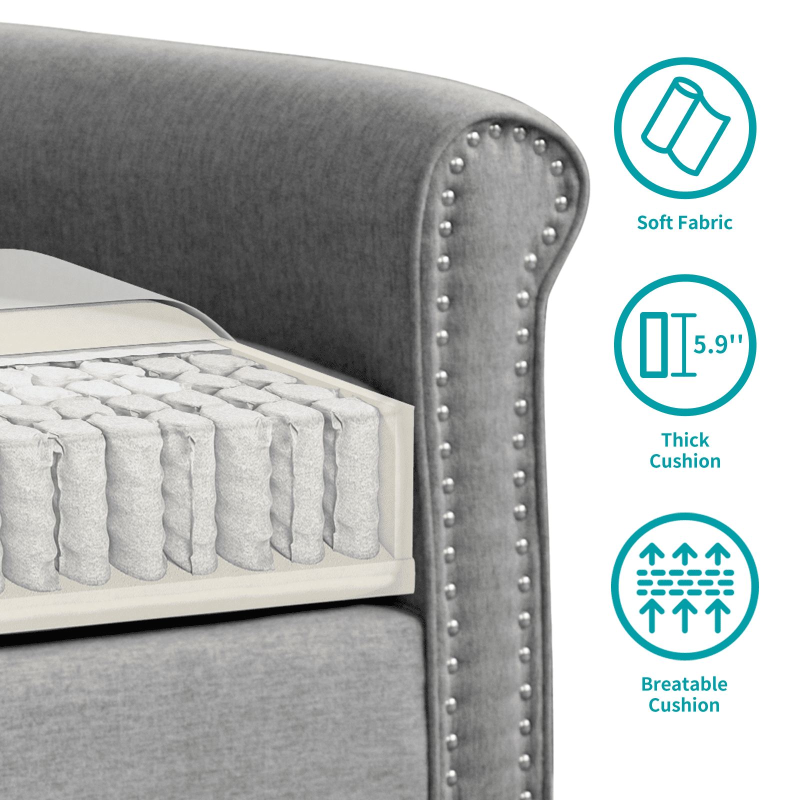 MUZZ Living Room Furniture Sets with 5.9"Upholstered Cushion, 3-Seater Sofa Couch and Loveseat, Sofa Set for Living Room(Light Grey)