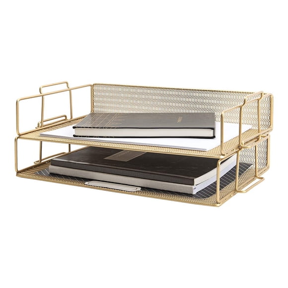 Organizador de archivos Blu Monaco de 2 niveles de metal dorado para escritorio