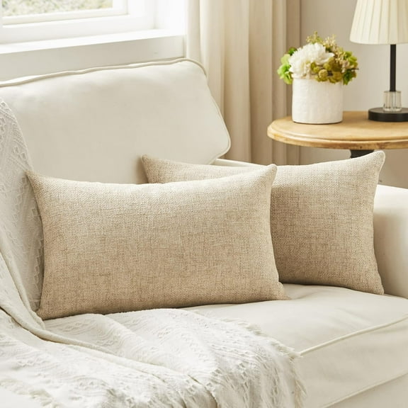 Set of 2 Lumbar Linen Pillow Covers 12x20 Inch Rustic Oblong Decorative Throw Pillow Covers for Sofa Couch Farmhouse Home Decorations