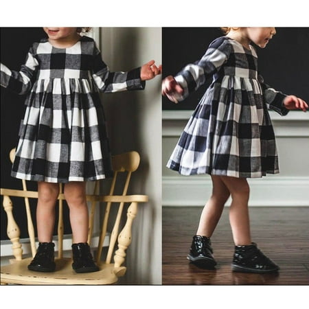Winter Girl Toddler Princess Dress Kids Baby Party Pageant Plaid Dresses Clothes