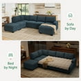 thumbnail image 6 of Marrber 111” Blue Reversible U Shaped Spacious Sectional Sleeper Sofa with Pull Out Bed and Storage, Corduroy Tufted, 6 of 9