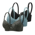 thumbnail image 1 of Lenpel Women's Lace Underwire Bras 3 Pieces Full Coverage Supportive Push up Bras Lifting Everyday Bralettes(Blue,XX-Large), 1 of 2