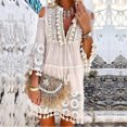 thumbnail image 2 of Vestido mini vintage de manga larga de TEELYNN para mujer, ropa de playa, vestidos con borlas en V profundo, verano 2022, vestidos de encaje con bordado floral, 2 of 4