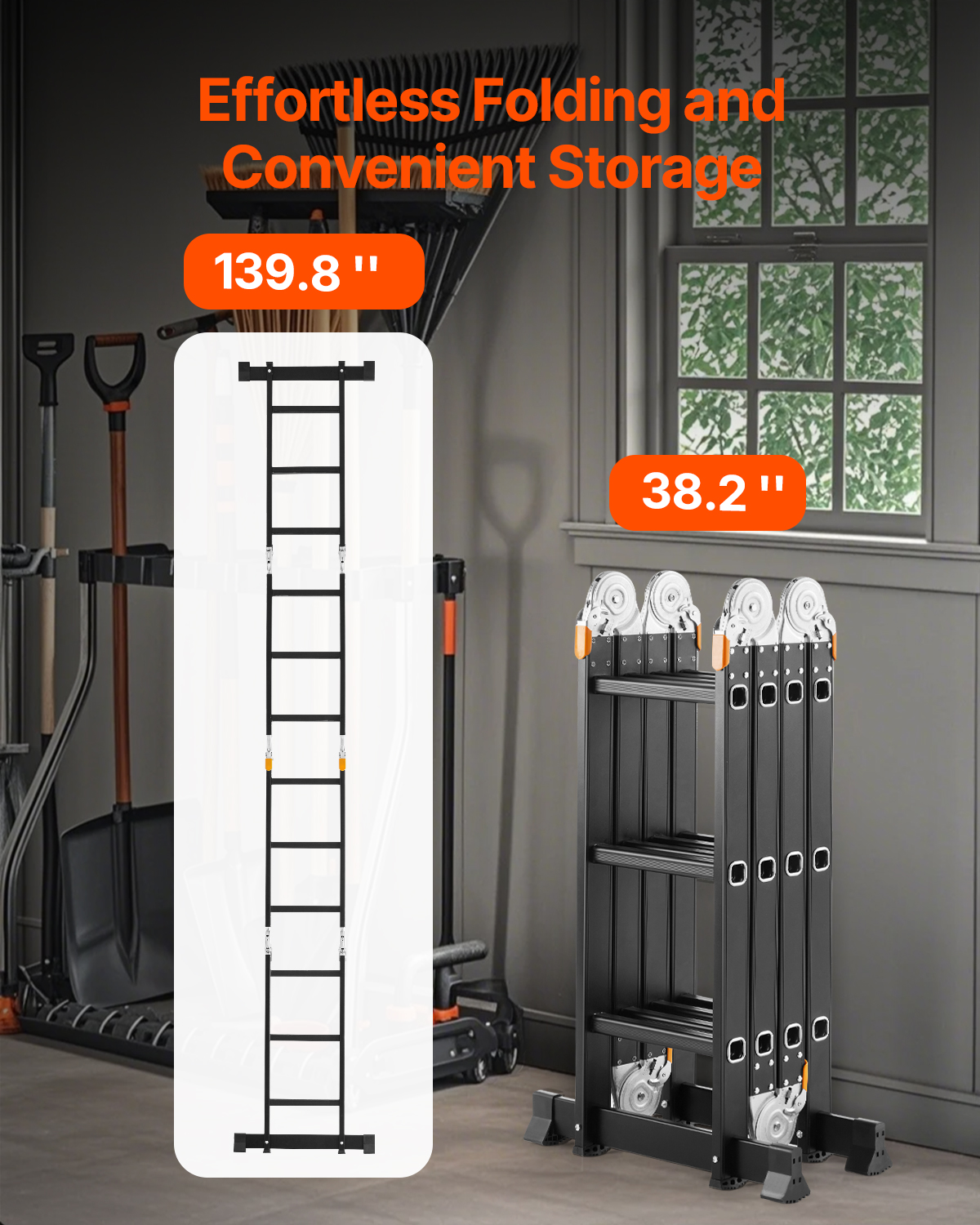 KFFKFF 7-in-1 Multi-Functional Folding Ladder, 12ft Reach photo 5