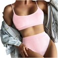 thumbnail image 3 of BSDJILFG 50% Womens High Waisted Bikini Sets Sporty Crop Top Color Block Swimwear Bandeau Scoop Neck Vintage Two Piece Bathing Suits, 3 of 4