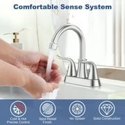 Coliware 2-Handle Centerset Bathroom Sink Faucets, Lead-Free Stainless Steel Bathroom Faucet Monomando Brush Nickel with Pop-Up Drain 2 Water Supply Hoses for 3 Hole Sink, Close Faucet Bathroom Set