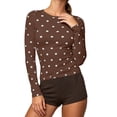 thumbnail image 3 of Norvella Womens Polka Dot T Shirt Crew Neck Long Sleeve Slim Fit Stretch Casual Tee Everyday Fall Layering Top, 3 of 5