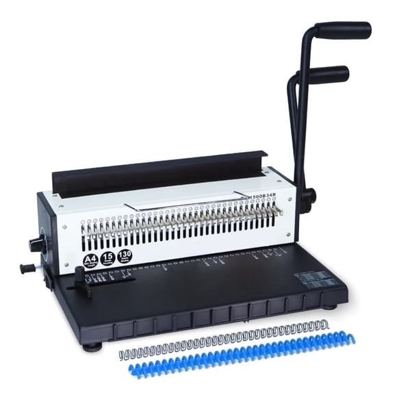 Manual Wire Binding Machine, Round Holes, 3:1 Pitch Wire-O Binder Punch 15 Sheets/Bind 130 Sheets