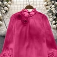 thumbnail image 5 of Women's Loose Fit Round Neck Long Sleeve Chiffon Blouse Shirt Comfy Flowy Dressy Work Office Outfits Casual Daily Wear | CSEONE,Hot Pink Free Size, 5 of 7