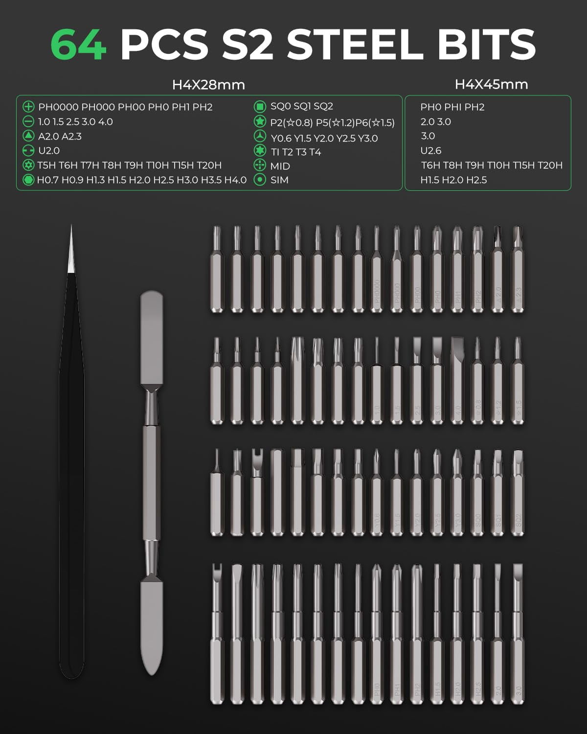 3.7V Mini Electric Screwdriver Set 68-in-1, Precision Screwdriver Set with 64 S2 Bits, 5 Torque Settings, 5/32'' Hex, Magnetic Storage, Electric Repair Tool Kit for PC, RC, Phone, Camera, Laptop