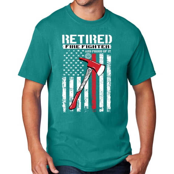 Men's Retired Firefighter with Axe T-shirt, Large Bright Aqua Blue - TALL
