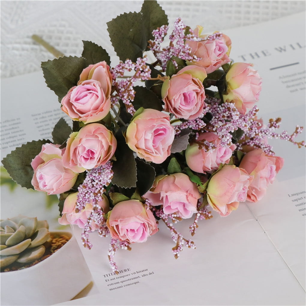 TureClos 5 Branches 15head Artificial Rose Flower Bouquet