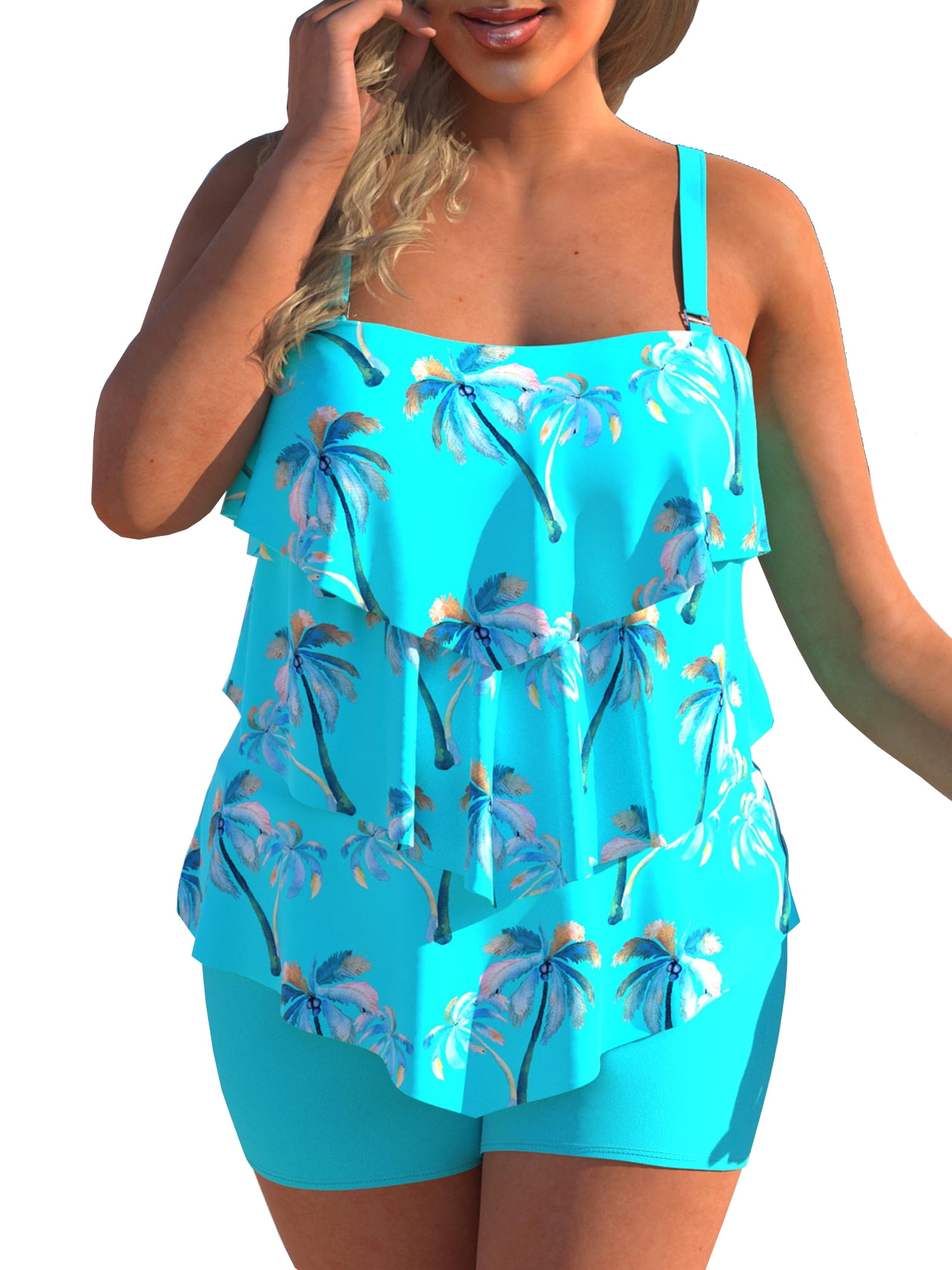 MYLookk Women Plus Size Bathing Suit Tankini Swimsuit with Boyshorts