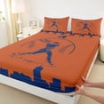 thumbnail image 3 of Homewish Orange Navy Baseball Full Size Sheets for Teens, Vintage American Sports Bed Sheets, Cartoon City Print Sheet Sets, Luxury Bedroom Decor, 4pcs, 3 of 7