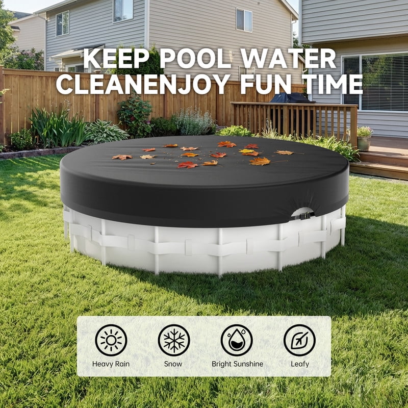 SHELTUSE 28Ft Round Pool Cover for Above Ground Pools, Swimming Pool Cover with Adjust the webbing tensioner, Featuring Windproof, Waterproof and Dustproof Design