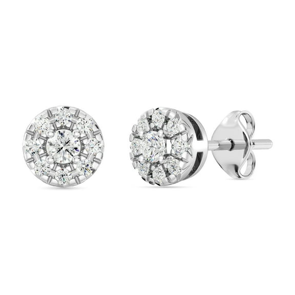 Gilded 1/4 Carat Total Weight Lab-Grown Diamond Stud Earrings for Women | 925 Sterling Silver | Round Halo Shaped | Hypoallergenic Fine Jewelry | Prong Setting, Push Back Nut | SI1 Clarity, F Color