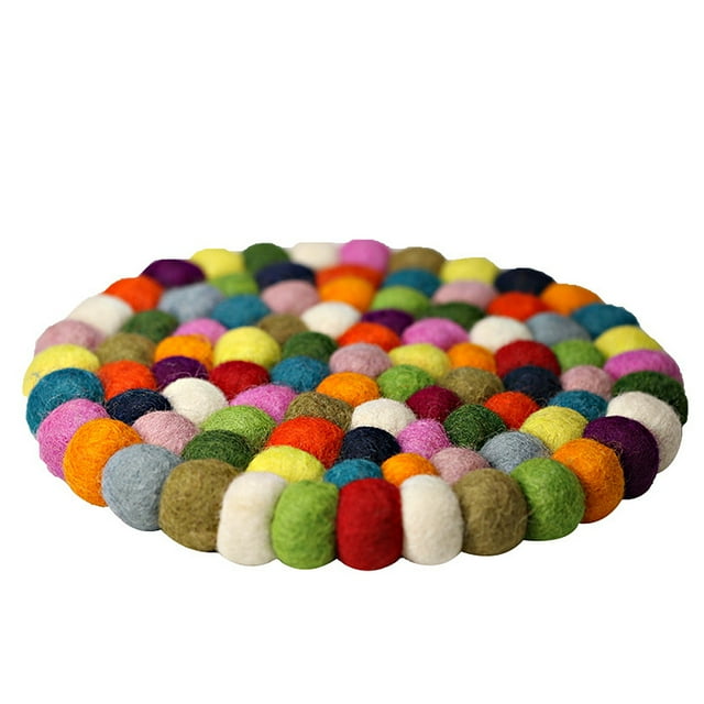 Cojín redondo de fieltro para posavasos, mano, multicolor, lana, resistente a las manchas, absorbente, 2 uds.
