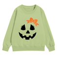 thumbnail image 2 of UACY Toddler Girls Halloween Crewneck Sweatshirt, Pumpkin Face Bow Fleece Pullover, Long Sleeve Soft Fall Tops for Kids Holiday Party Wear (Light Green, 9-10 Years), 2 of 7