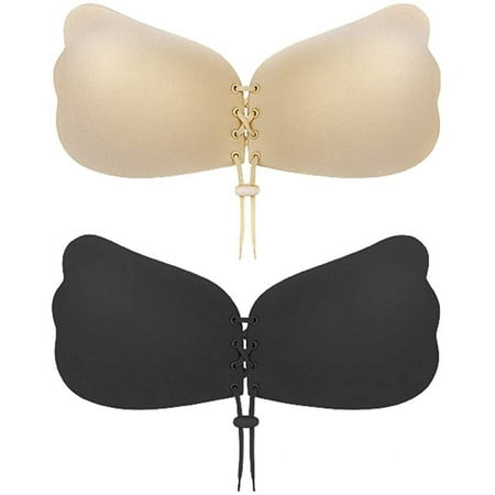 2 Pairs Adhesive Bra Drawstring Sticky Push Up Backless Strapless Bra