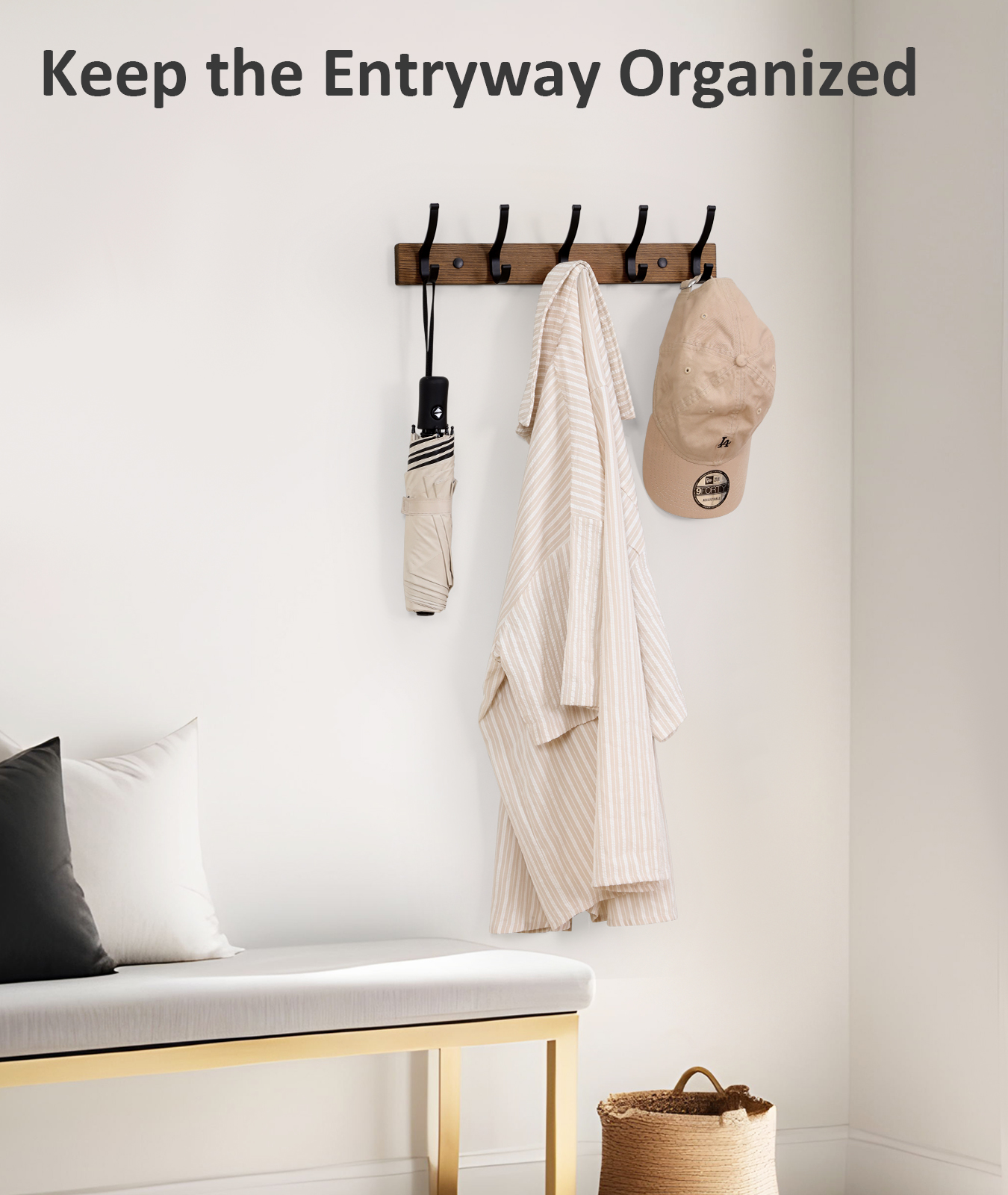 Optish 2 Pack Wood Wall Mount Coat Hooks with 5 Hooks photo 3