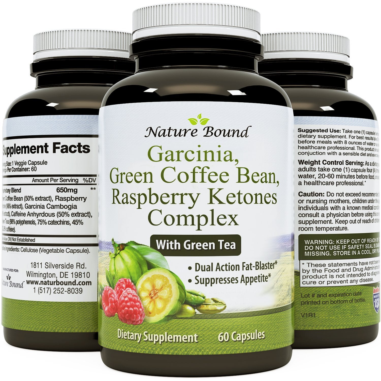 Nature Bound Garcinia Cambogia Green Coffee Bean and Raspberry Ketones Weight Loss Complex