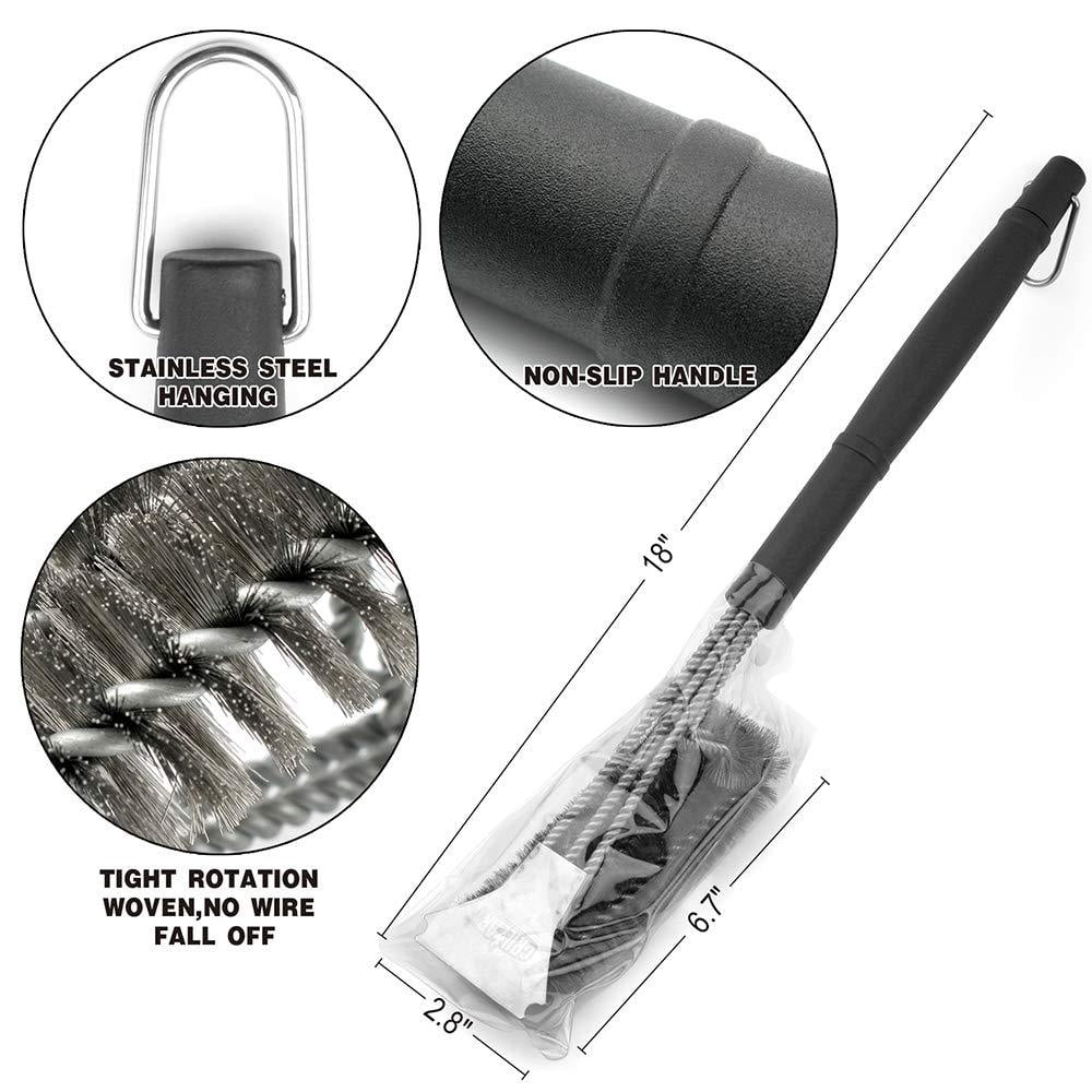 GRILLART Grill Brush and Scraper Best BBQ Brush for Grill, Safe 18" Stainless Steel Woven Wire 3 in 1 Bristles Grill Cleaning Brush