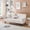 White, variant on CKEASEAN 72" Upholstered straight-line Corduroy Futon Sofabed, Modern Convertible Loveseat Sleeper Sofa Bed with Adjustable Backrest, Minimalist style Futon Couch Bed with Cup Holder for Living Room