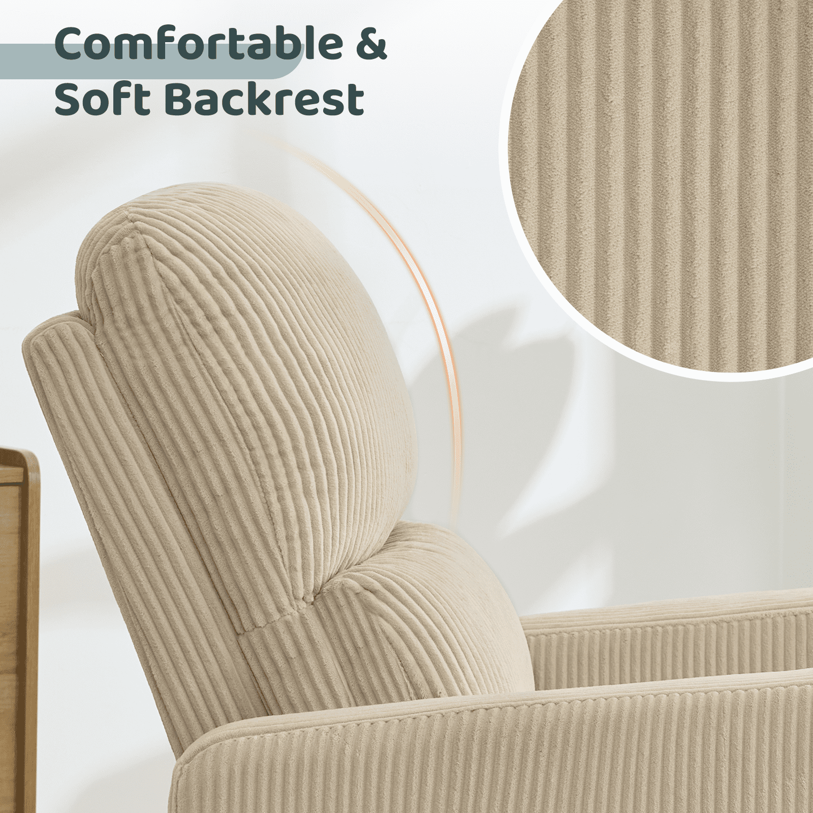 Aemeios Swivel Manual Recliner Chair Corduroy Fabric Nursery Glider Rocker Recliner, Camel