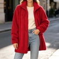 thumbnail image 6 of BXJX Womens Fleece Jackets, Stand Collar Full Zip Mid Length Long Sleeve Warm Outerwear with Pockets Red Size L, 6 of 9