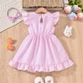 thumbnail image 3 of ZEHJHUAN Toddler Girls' Bunny Embroidered Dress, Short Sleeve A-Line Ruffle Hem Dress with Back Buttons Pink，3-6M, 3 of 10