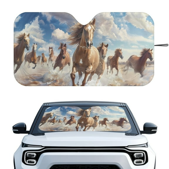 Yuyamidu Running Horse Car Windshield Sunshade Easy to Install Front Window Sunshade for Car Foldable Sun Blocker Visor Protector for Most Big Auto Sedan SUV