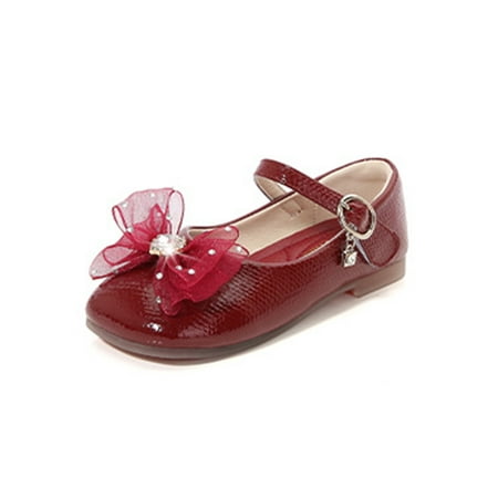 

Wazshop Children Flat Shoe Princess Mary Jane Magic Tape Flats Non-slip Comfort Dress Shoes Girls Bowknot Slip Resistant Red 6C