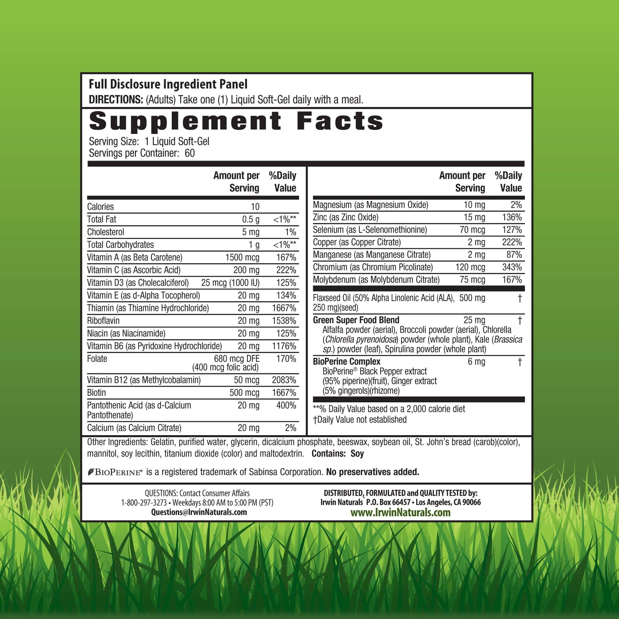 Irwin Naturals Only One Liquid-Gel Multi without Iron – 60 Liquid Soft-Gels – Daily Essential Nutrient Support