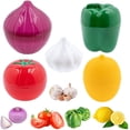 thumbnail image 1 of 5 Pcs Green Pepper, Lemon, Garlic, Tomato & Onion Food Savers Fruit Vegetable Storage Containers/ Keeper/Holder/Box for Fridge,Reusable Plastic Refrigerator Vegetable Crisper,BPA FREE, 1 of 7