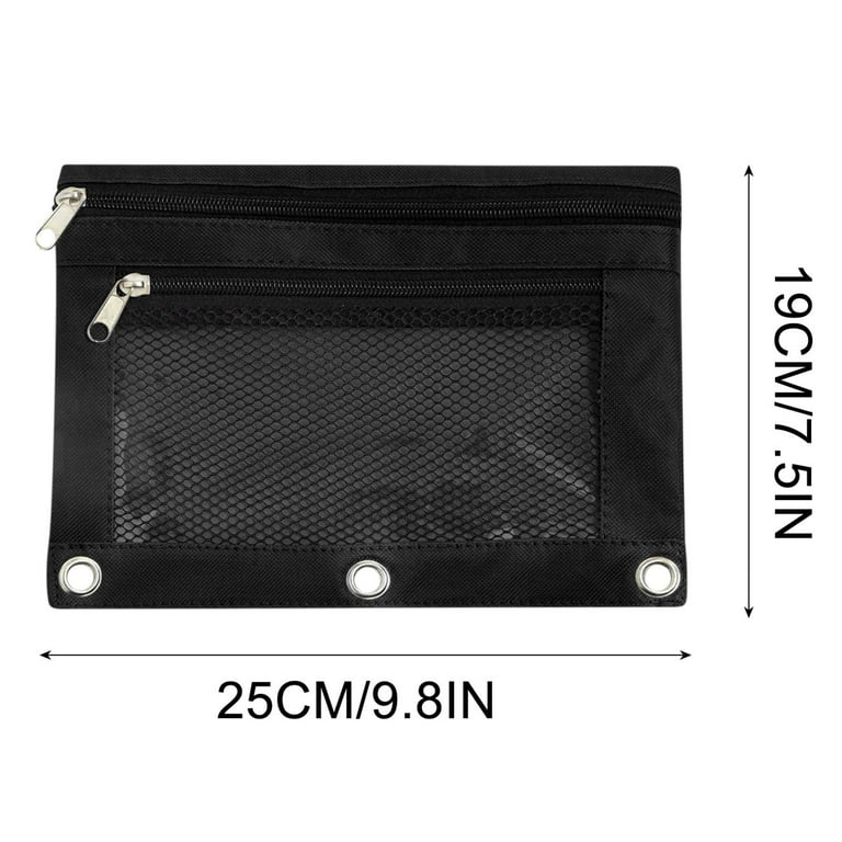 TOPWOOZU Pencil Pouch 3 Ring, Zipper Pencil Pouches Case Binder Cosmetic  Bag Black 2 Pack