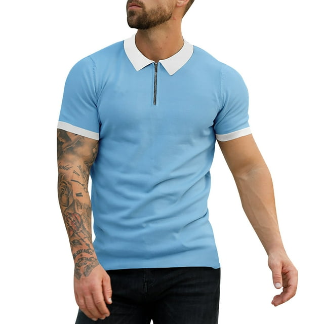 Gibobby Playera Polo Hombre Manga Corta Moda Casual Camisa(Azul celeste,CH)